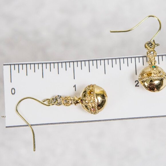 PRETTY Dangle Earrings w/ Metal Gold Toned Oval Ball Ornaments - Picture 4 of 4
